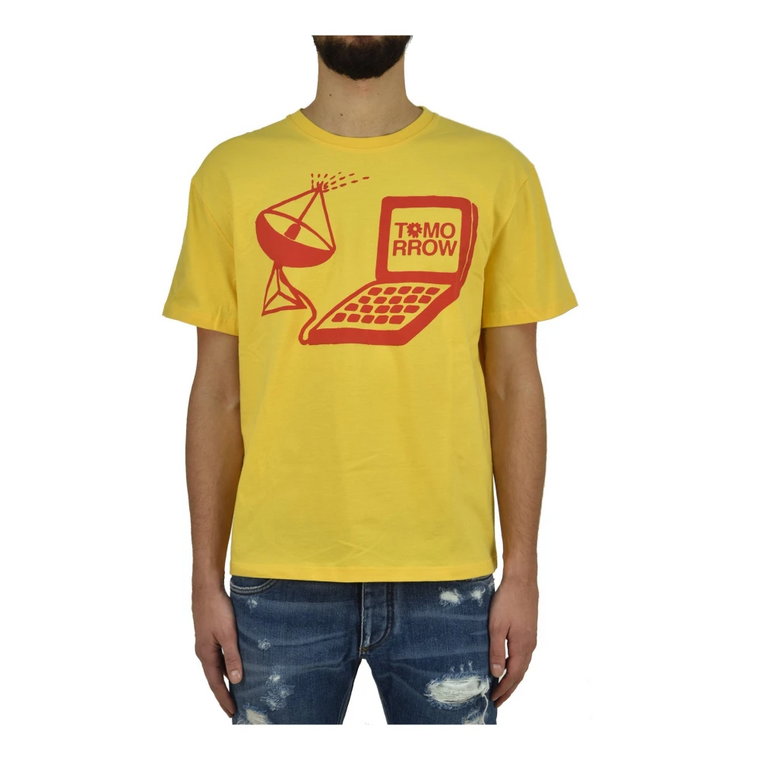 Żółta Bawełniana Męska Koszulka z Monochromatycznym Nadrukiem Stella McCartney