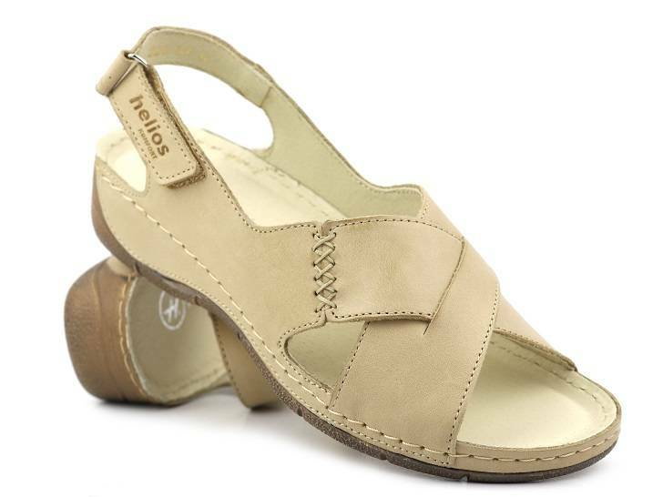 Skórzane sandały damskie - HELIOS Komfort 229-1, jasnobeżowe