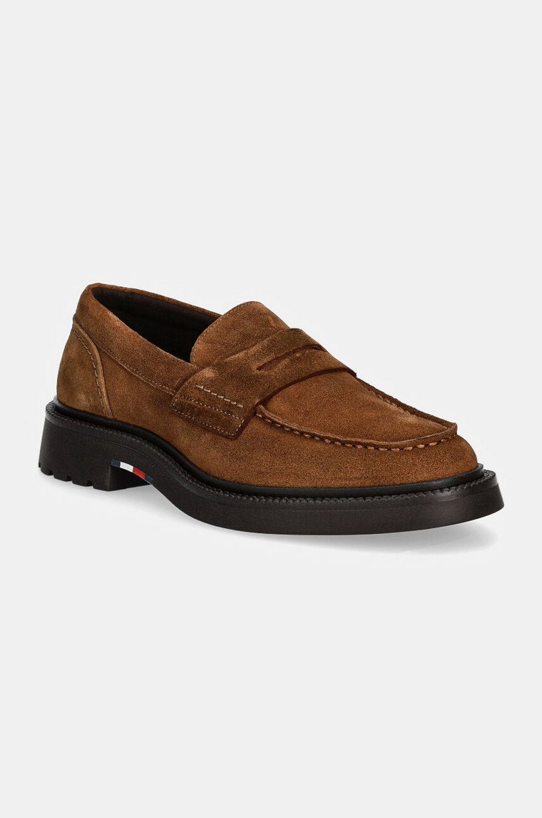 Tommy Hilfiger mokasyny zamszowe HILFIGER COMFORT LWT SDE LOAFER męskie kolor brązowy FM0FM05263