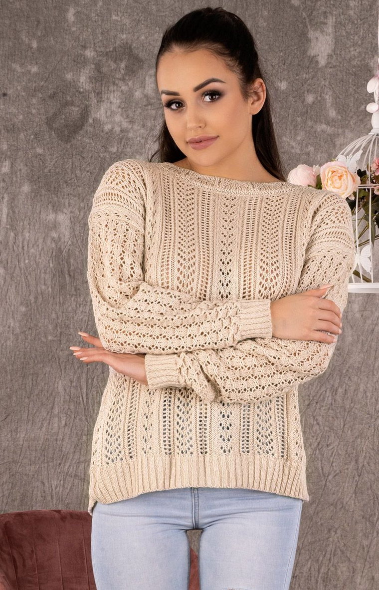 Etsaman Beige sweter ażurowy, Kolor beżowy, Rozmiar one size, Merribel