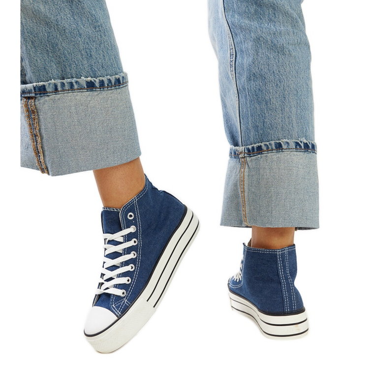 Jeansowe wysokie trampki na grubej podeszwie Bagy niebieskie