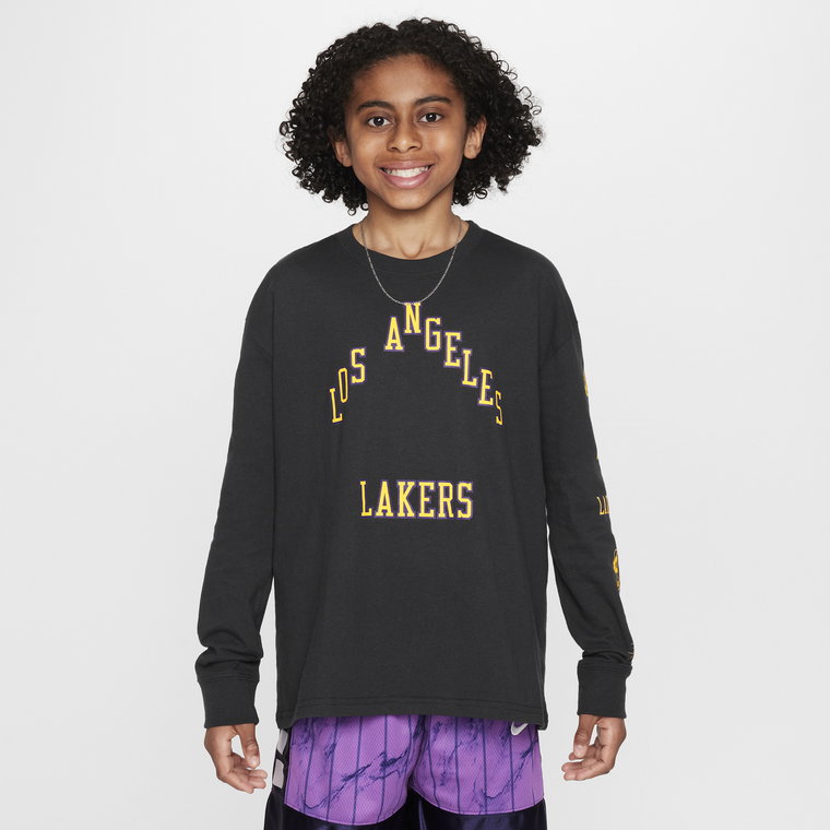 T-shirt z długim rękawem dla dużych dzieci (chłopców) Max90 Nike NBA Los Angeles Lakers City Edition 2023/24 - Czerń