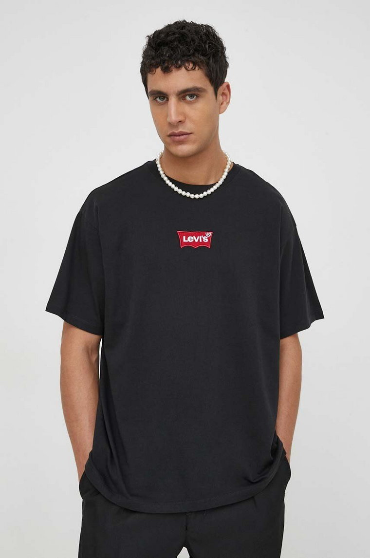 Levi's t-shirt bawełniany męski kolor czarny z aplikacją
