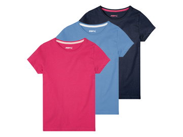 pepperts T-shirty dziewczęce z bawełny, 3 sztuki (158/164, Jasnoniebieski/różowy/granatowy)