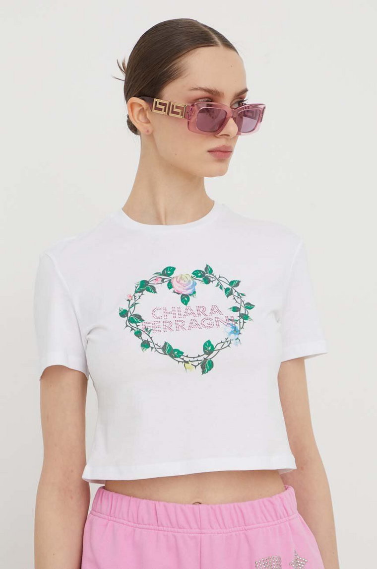 Chiara Ferragni t-shirt bawełniany ROSES damski kolor biały 76CBHK07