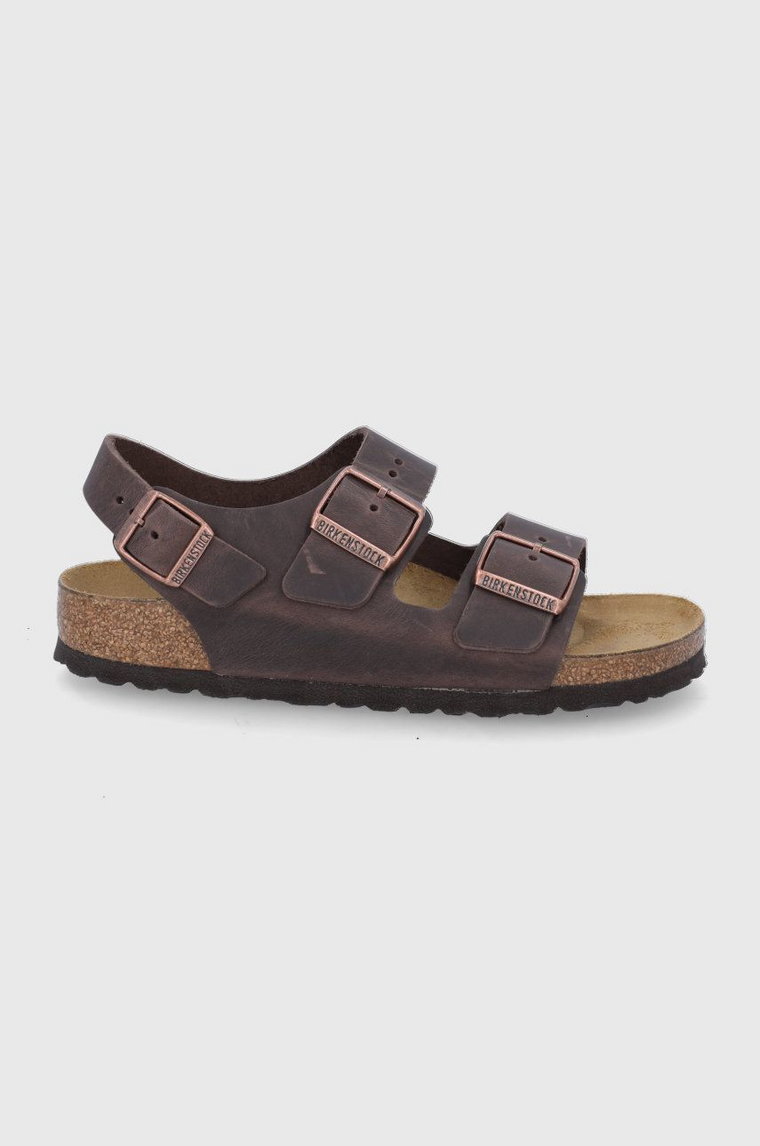 Birkenstock Sandały skórzane Milano 34873 damskie kolor brązowy