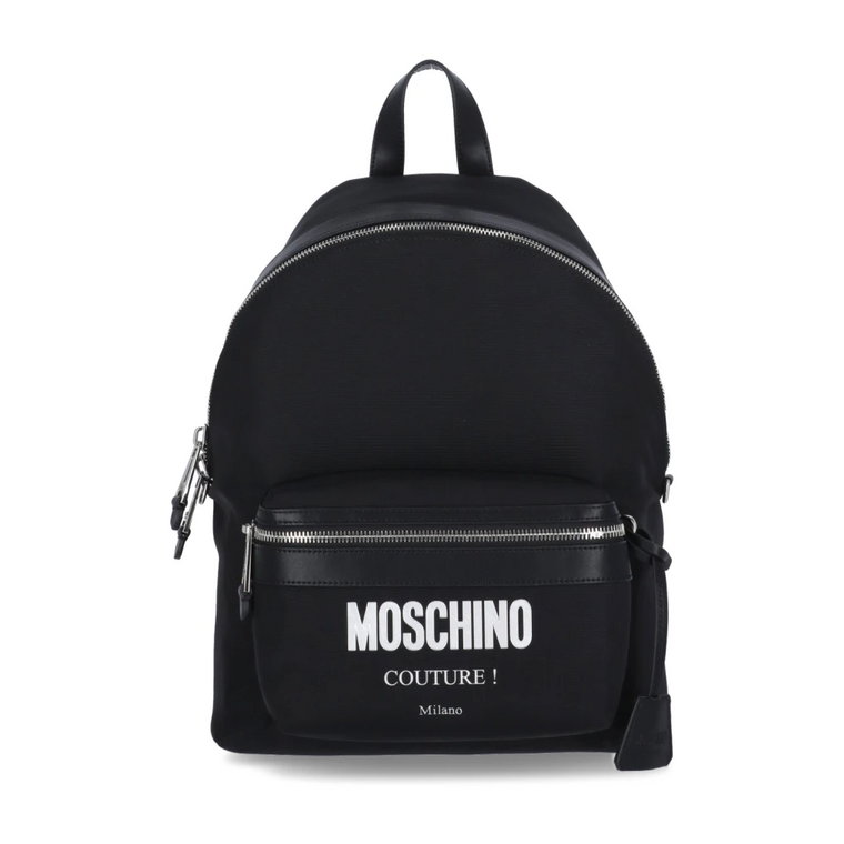 Czarny Plecak Męski z Logo na Pasku Moschino