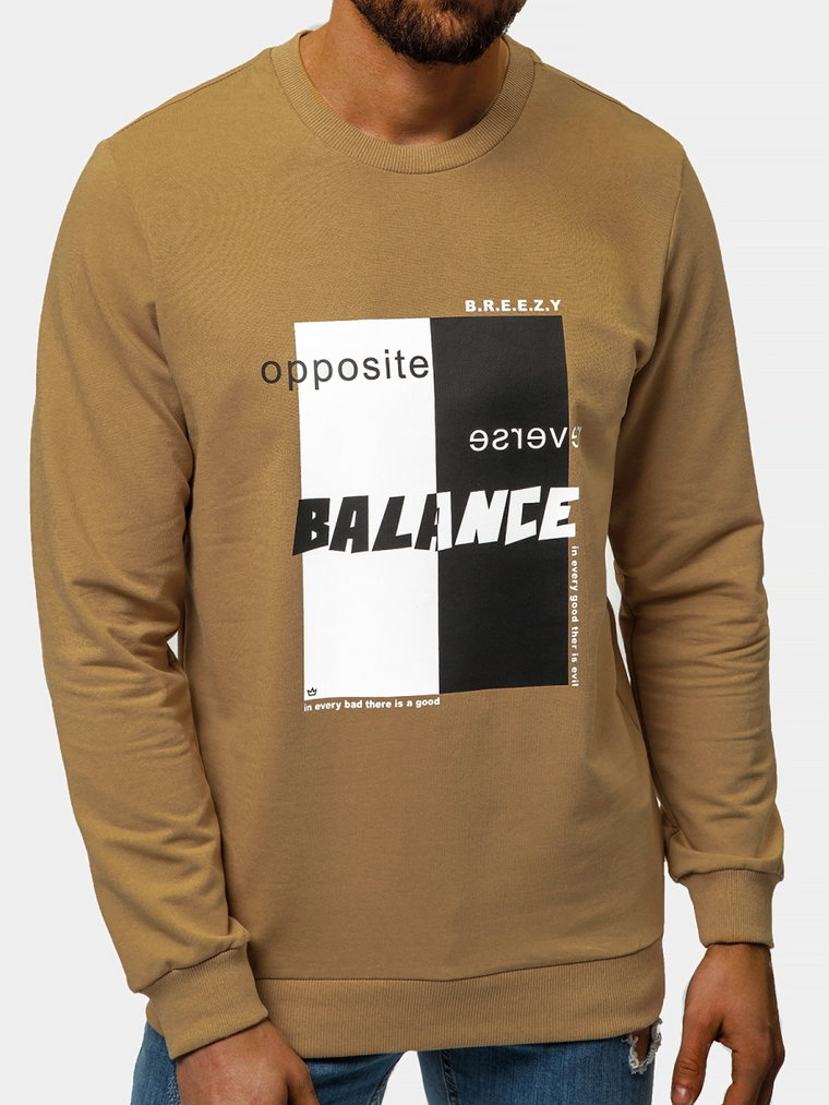 BLUZA MĘSKA CREWNECK BEŻOWA OZONEE B/21402023