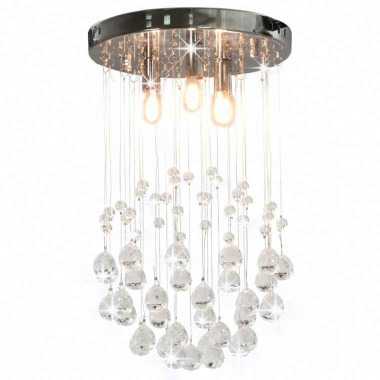 Lampa sufitowa z kryształkami i koralikami, srebrna, 3xG9 kod: V-281575