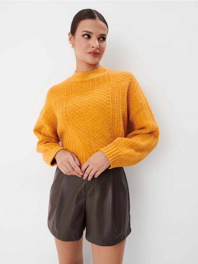 Mohito - Sweter z ozdobnym splotem - pomarańczowy