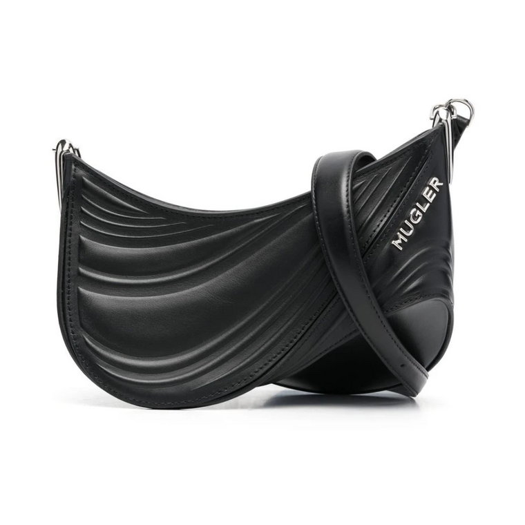 Czarna torba na ramię z wytłoczonym wzorem Spiral Curve Mugler