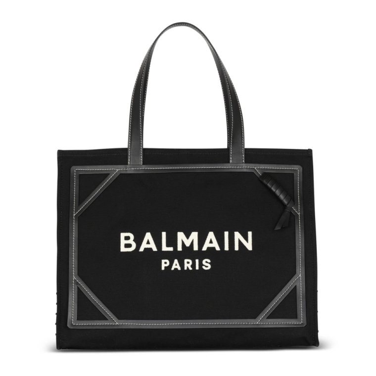 B-Army 42 monogramowany płótno i gładka skórzana torba na ramię Balmain