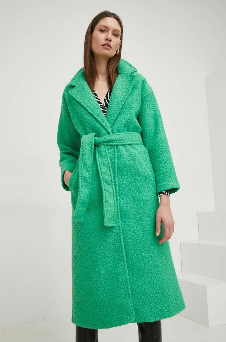 Answear Lab płaszcz z wełną kolor zielony przejściowy oversize