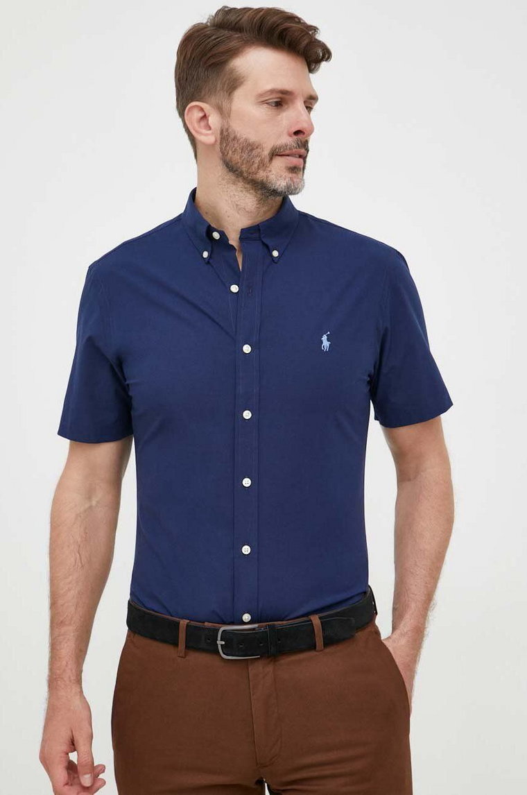 Polo Ralph Lauren koszula męska kolor granatowy slim z kołnierzykiem button-down