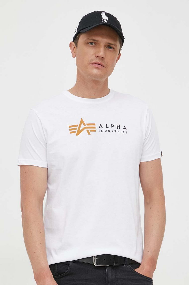 Alpha Industries t-shirt bawełniany  Alpha Label T kolor biały z nadrukiem 118502 09 118502.09-BIALY