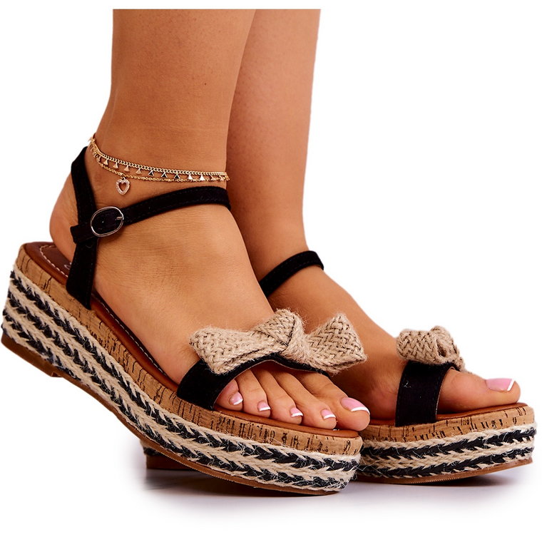 FW1 Zamszowe Sandały Espadryle Z Kokardą Czarne Torrance