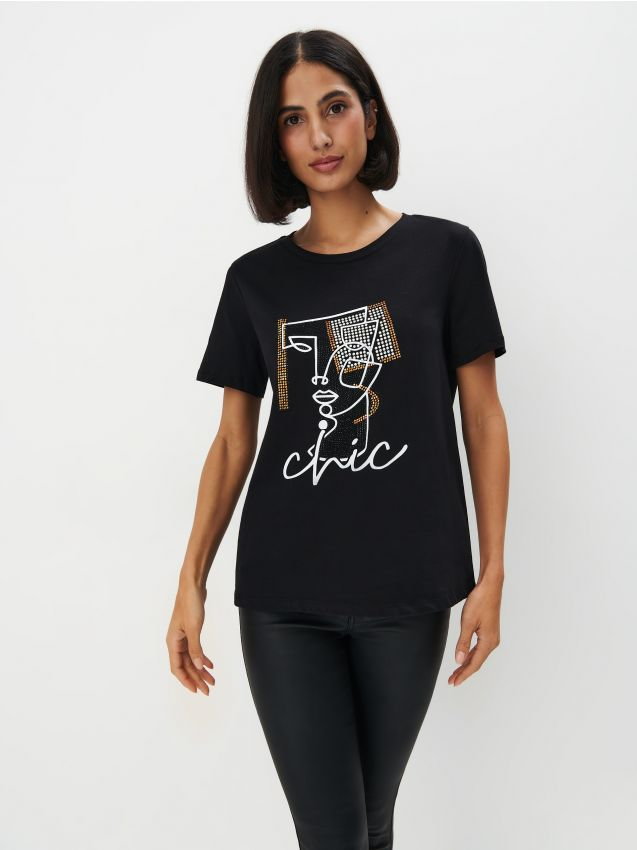 Mohito - T-shirt z błyszczącym printem - czarny
