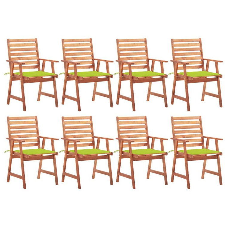 vidaXL, Krzesła ogrodowe z poduszkami, 8 szt., lite drewno akacjowe