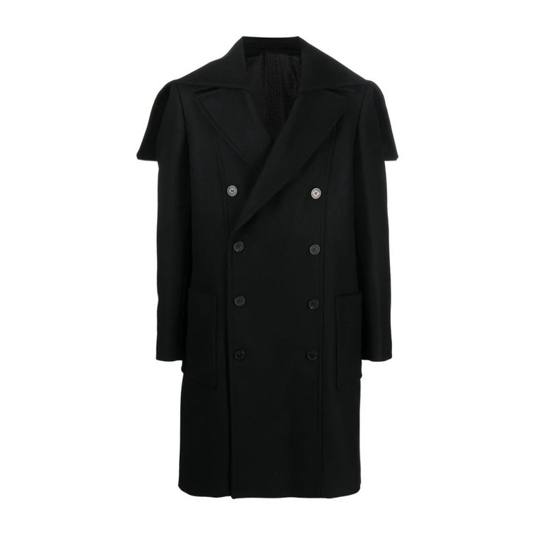 Czarny dwurzędowy płaszcz wełniany Balmain