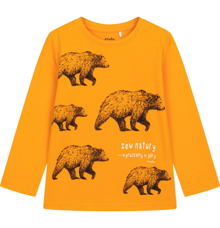 Koszulka T-shirt  z Długim Rękawem chłopięca dziecięca z niedźwiedziami 140 Endo