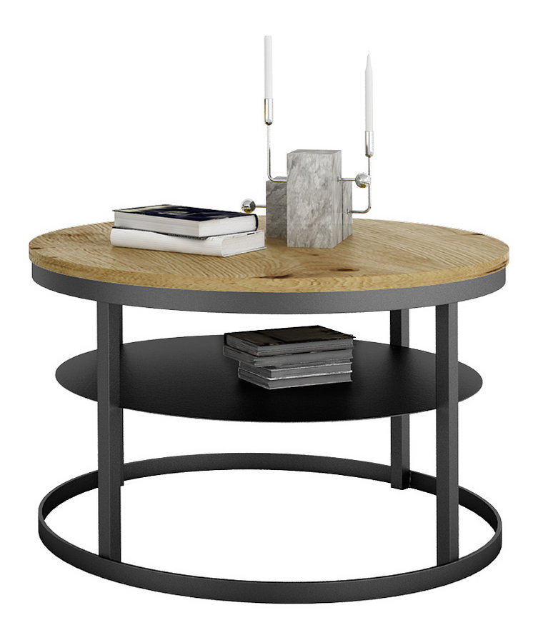 Loftowy stolik kawowy czarny + dąb artisan - Robini 4X