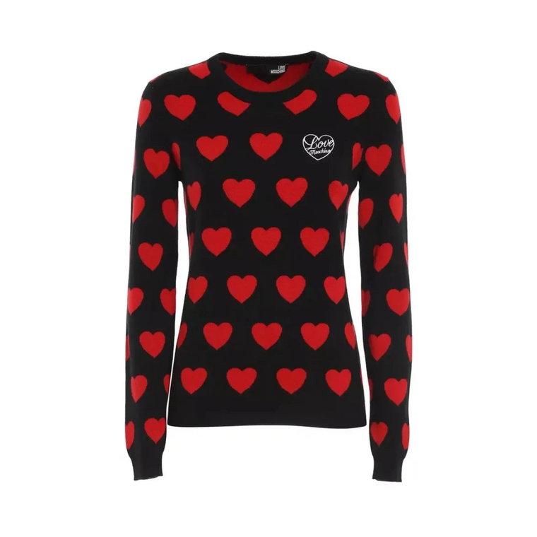 Czarny sweter z czerwonym wzorem serca Love Moschino