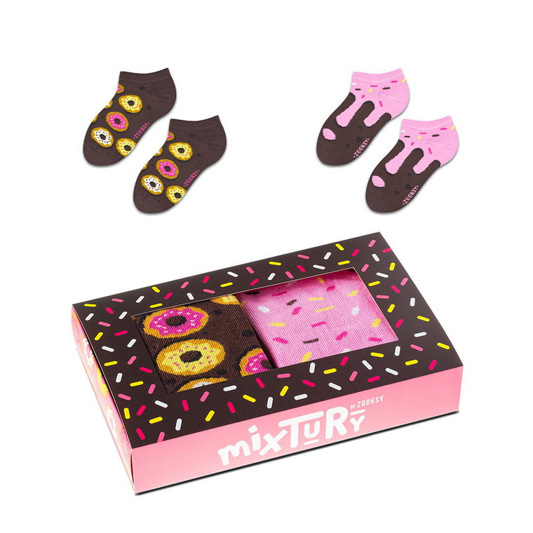 ZOOKSY kolorowe skarpetki stopki dla dzieci w zestawie r.30-35 2 pary, stopki w donuty, różowe stopki - mixTURY DONUTOWE