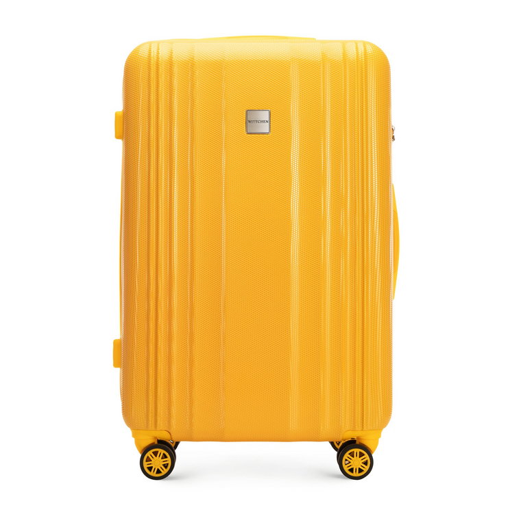 Duża walizka z polikarbonu tłoczona plaster miodu żółta