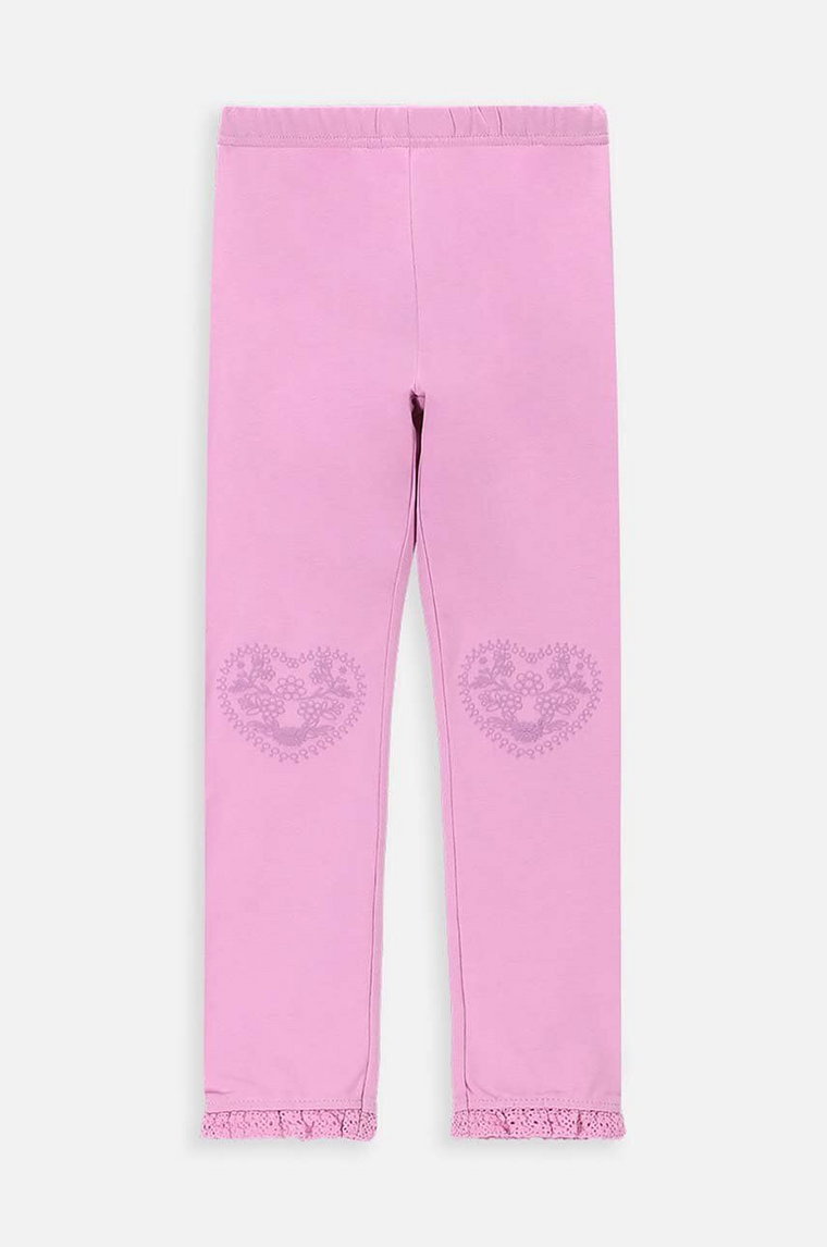 Coccodrillo legginsy dziecięce kolor różowy z aplikacją