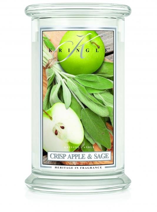 Świeca zapachowa KRINGLE CANDLE, Crisp Apple and Sage, duży, klasyczny słoik, 2 knoty