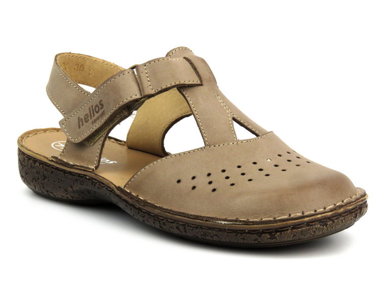 Skórzane sandały damskie na platformie - HELIOS Komfort 128, beżowe