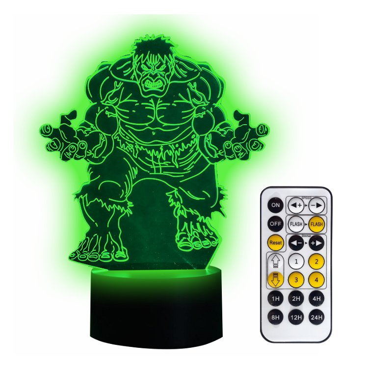 Lampka nocna 3D LED HULK SUPERBOHATER USB + PILOT RGB