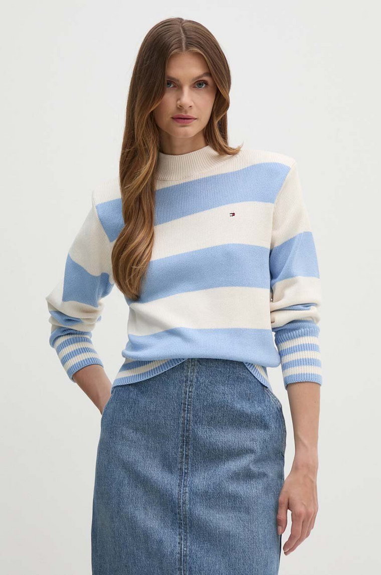 Tommy Hilfiger sweter bawełniany kolor niebieski z półgolfem WW0WW42155