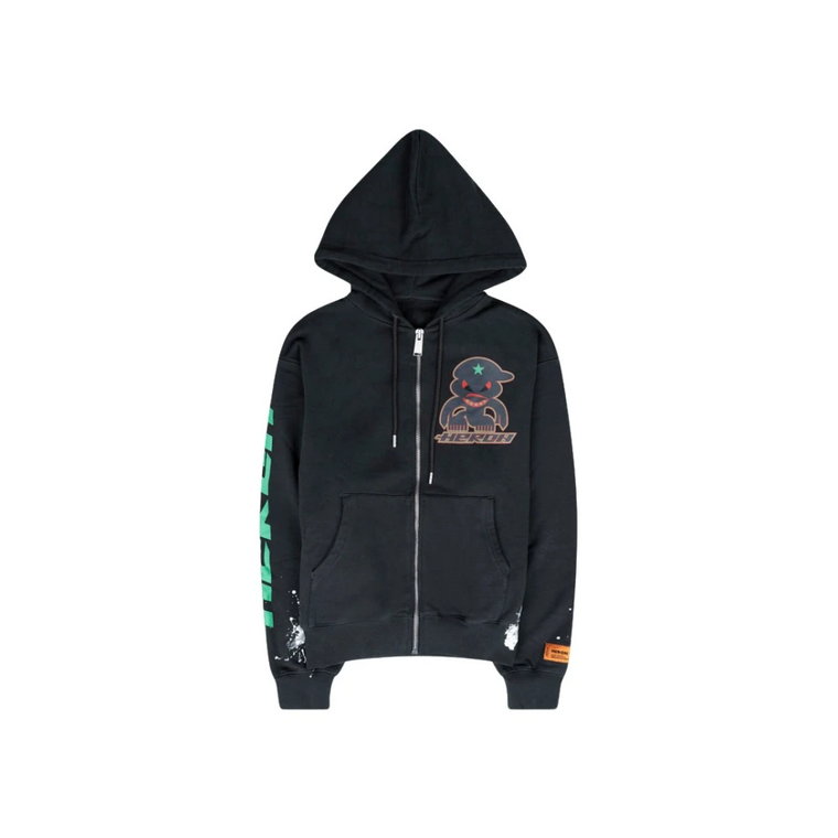 Monster Full Zip Hoodie w Kolorze Czarnym/Ciemnoszarym Heron Preston