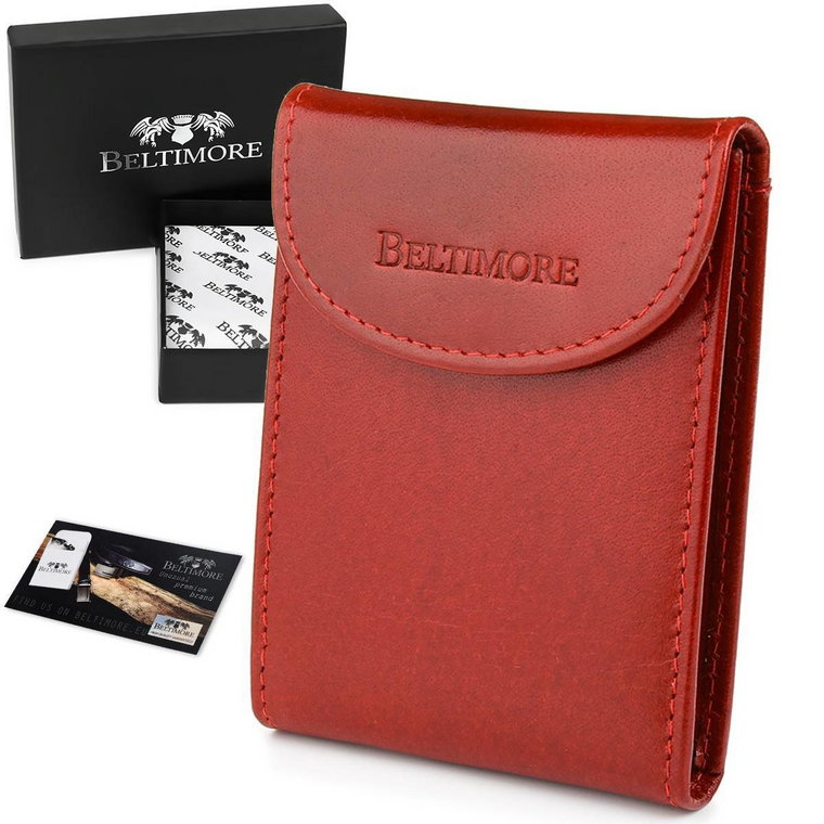 Etui na wizytówki czerwone skórzane okładki portfel Beltimore czerwony