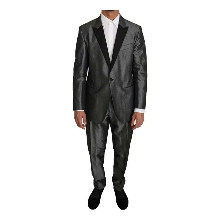 Szary Wzorzysty Garnitur Slim Fit Dolce & Gabbana