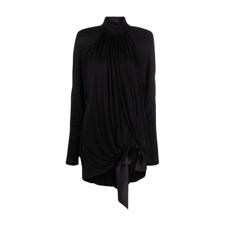 Czarna sukienka z wysokim dekoltem i plisami Saint Laurent