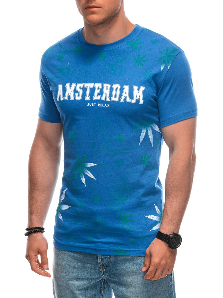 T-shirt męski z nadrukiem S1958 - niebieski
