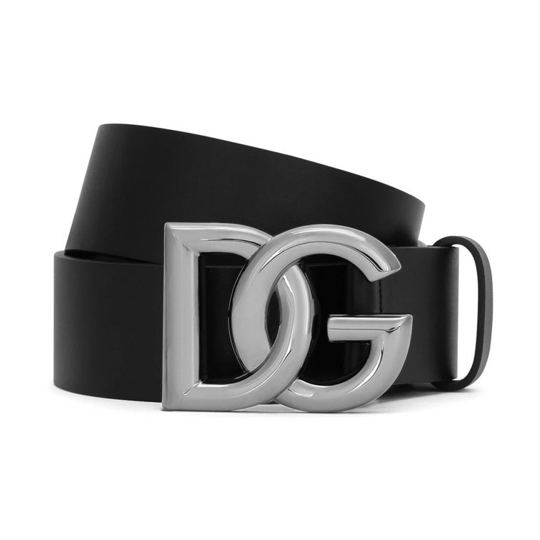 Czarny skórzany pasek z klamrą z logo DG Dolce & Gabbana