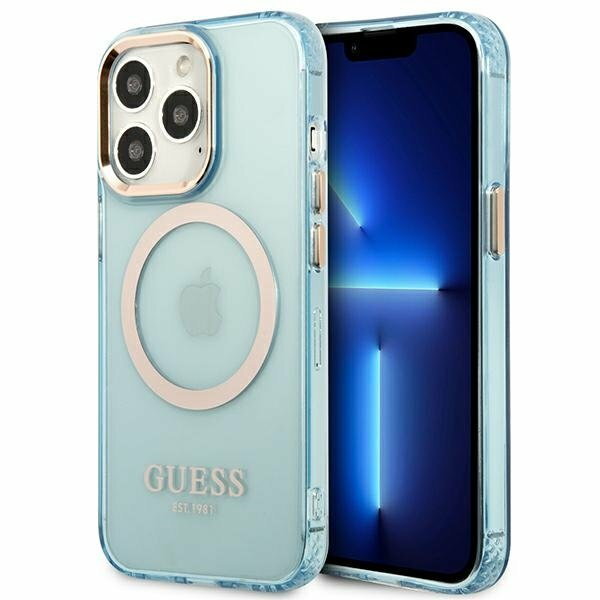 Guess GUHMP13XHTCMB iPhone 13 Pro Max 6,7" niebieski/blue hard case Gold Outline Translucent MagSafe