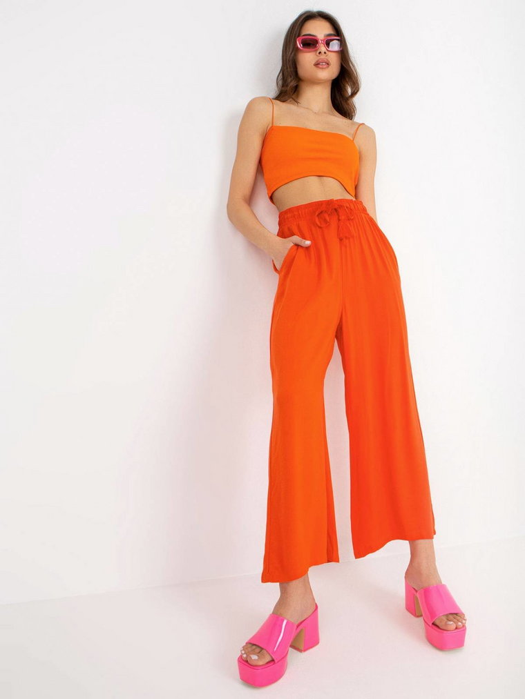 Spodnie z materiału pomarańczowy casual materiałowe nogawka szeroka odzież ekologiczna