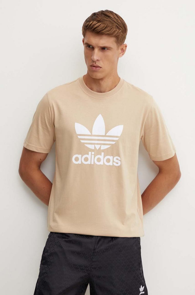 adidas Originals t-shirt bawełniany męski kolor beżowy z nadrukiem IZ2351