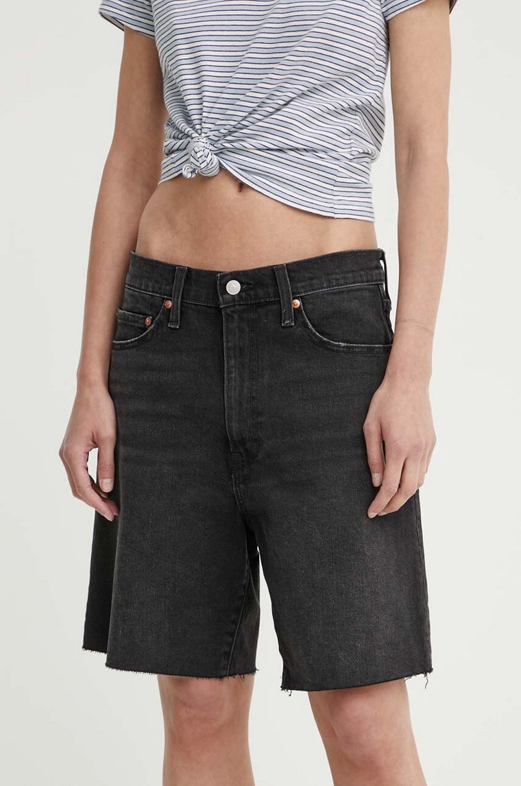 Levi's szorty jeansowe BERMUDA SHORT damskie kolor czarny gładkie high waist A8720