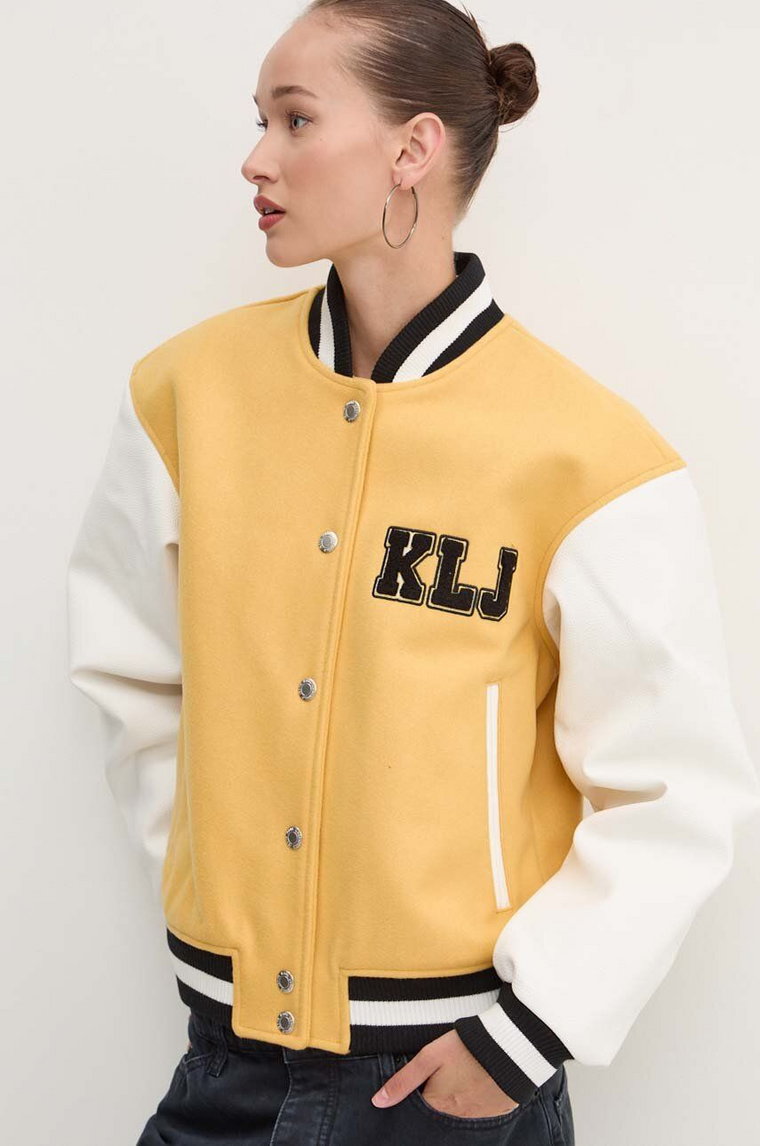 Karl Lagerfeld Jeans kurtka bomber wełniana kolor żółty przejściowa 245J1503