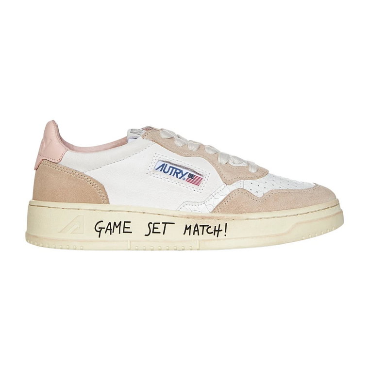 Białe Skórzane Sneakersy z Różowym Wstawieniem Autry