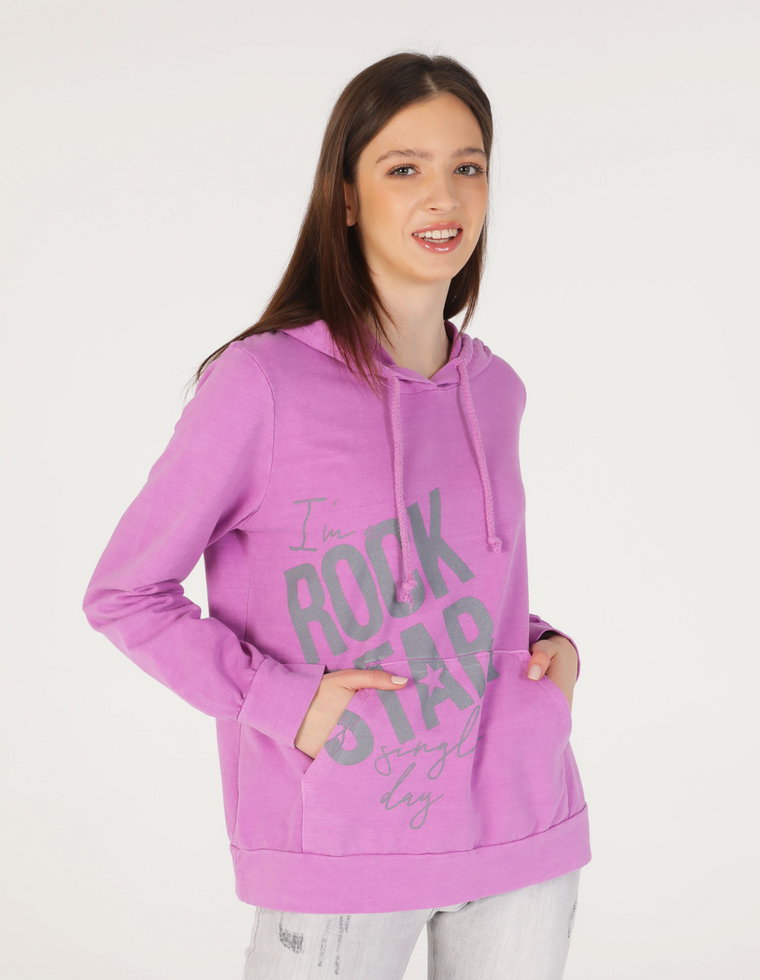 BLUZA Z KAPTUREM 141-80553 FUXIA