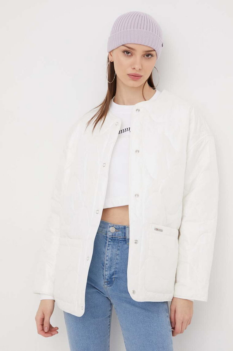 Tommy Jeans kurtka damska kolor biały przejściowa oversize