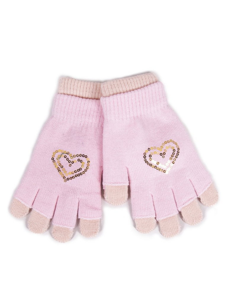 Rękawiczki Dziewczęce Podwójne Różowe Cekinowe Serce 16 Cm