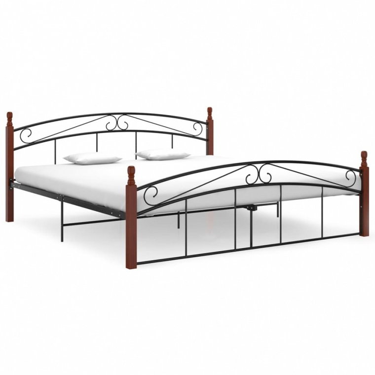 Rama łóżka, czarny metal i lite drewno dębowe, 180x200 cm kod: V-324923