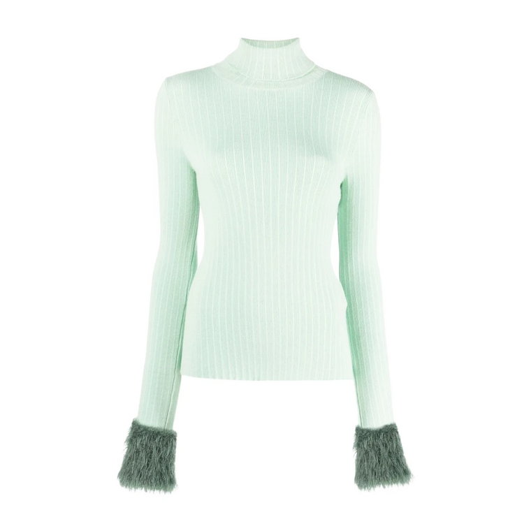 Zielony Sweter z Rękawami z Sztucznym Futrem Blugirl